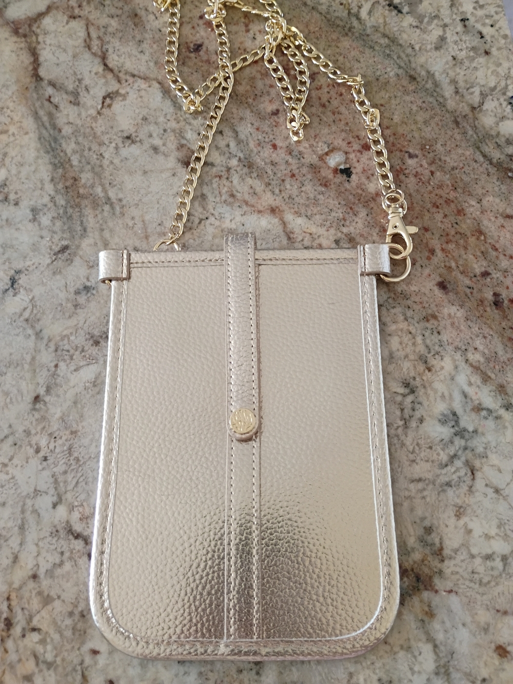 Lilly Pulitzer Metallic Gold Crossbody Phone/Card Crossbody WChain Strap NWOT